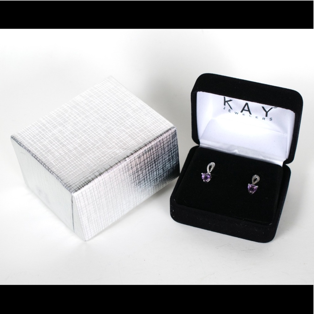 ❤️NIB❤️Amethyst Heart and Diamond Drop Earrings - Picture 3 of 6